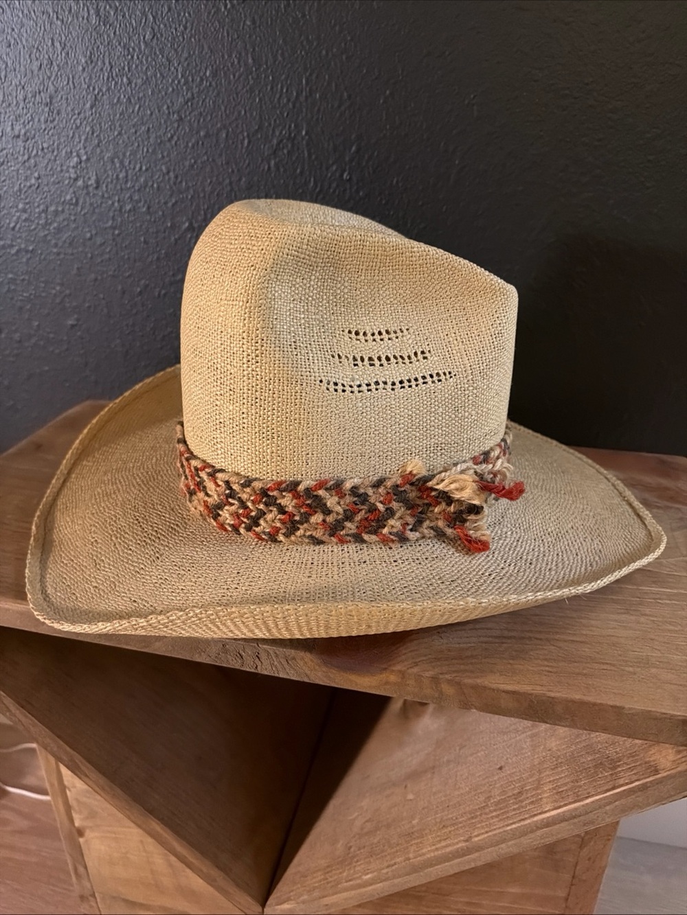 Vintage Resistol Smoke Signal Straw Cowboy Hat 7 3/8 Self Conforming Natural 081